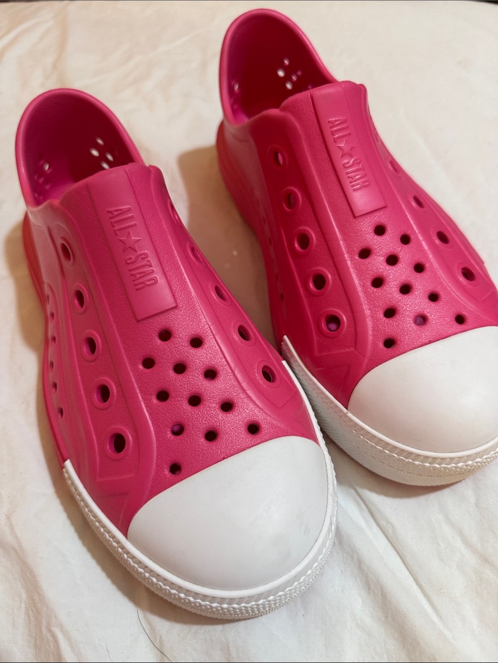 Converse Hot Pink Slip-On Foam Sneakers with White Toe Caps
